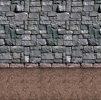 décor château mur de pierres et sol terre battue 1.2 x 9.10 m