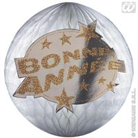 BOULE PAPIER DE 25 cm BONNE ANNEE BLANC/OR