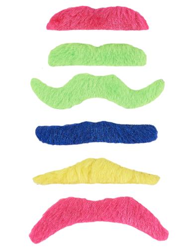 Lot de 6 moustaches couleur fluo