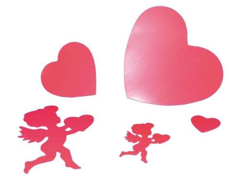LOT de 10 découpes Coeur et Cupidon carton rouge