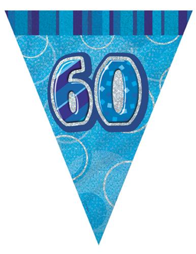 guirlande fanion bleu plastique 60 ans