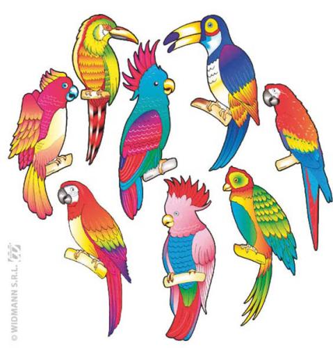 décoration de 8 oiseaux exotiques