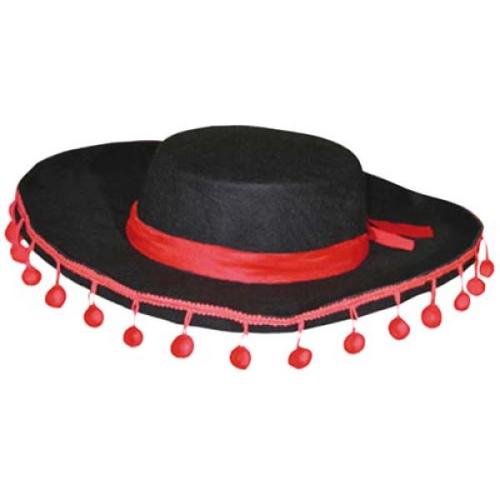 chapeau andalou noir avec pompoms rouges