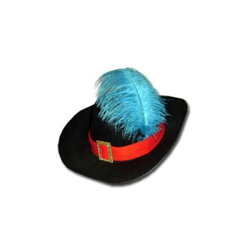 chapeau mousquetaire avec bandeau rouge et plume