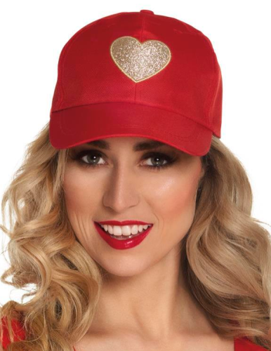 CASQUETTE ROUGE COEUR OR ST VALENTIN